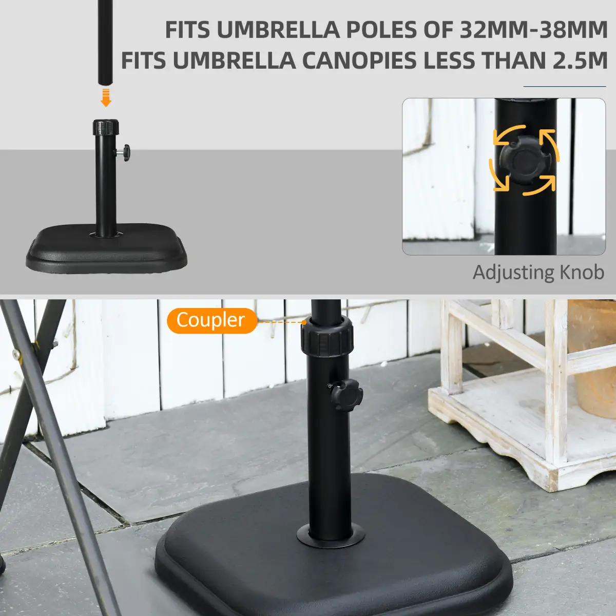 Outsunny 11kg Concrete Garden Parasol Base, Square Outdoor Table Umbrella Stand Holder - Parasol