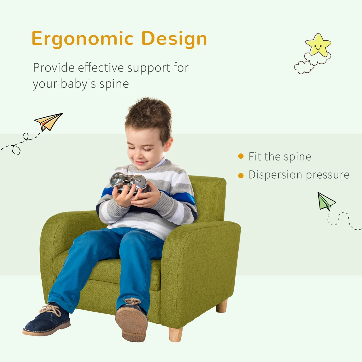 HOMCOM Armchair Wood Frame Padded Seat For Kids Bedroom - Armchair