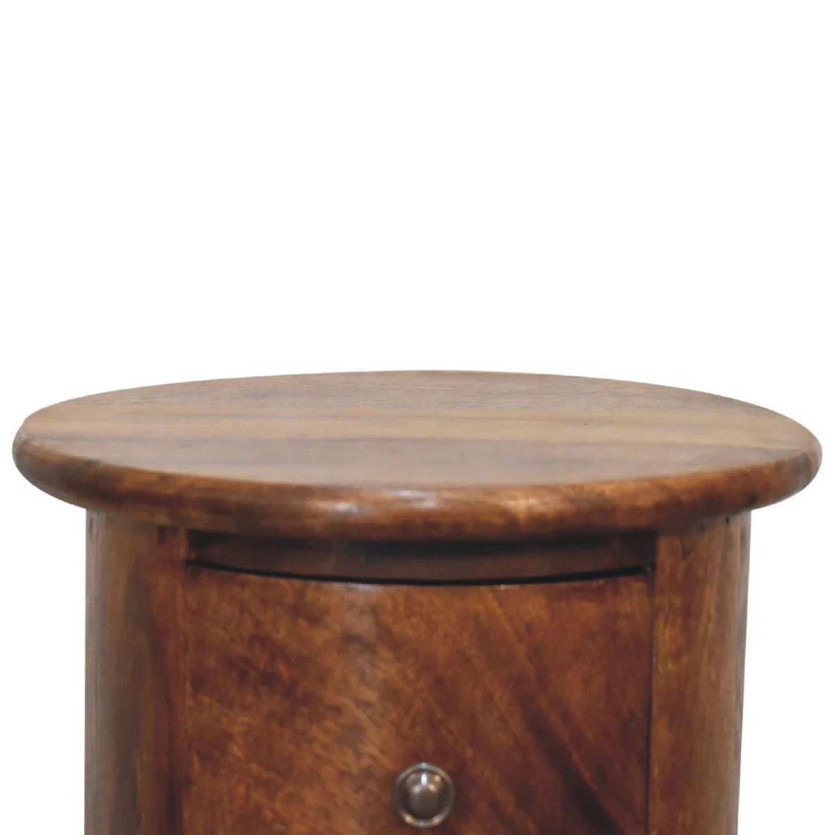 Artisan Furniture Artisan Furniture Drum Chest Mini Round Three Drawer Solid Mango Wood Chestnut Finish For Small Item Storage - Chest of Drawers