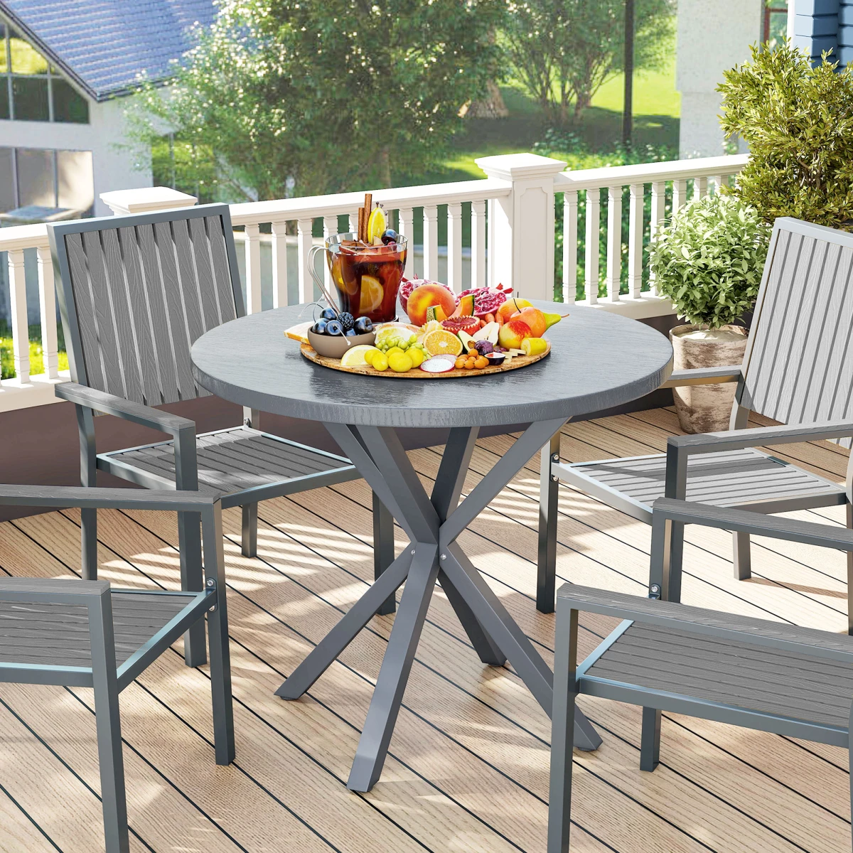 Premium Outdoor Dining Table Round 42Inches Diameter Stable Metal Base For Patio Dining Entertaining by N/A