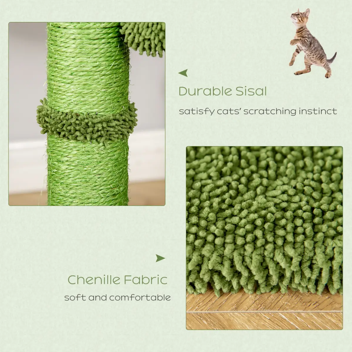 Pawhut Cactus Cat Tree for Indoor Cats w/ Scratching Post Hammock Bed Toy Ball - Green - Cat Tree
