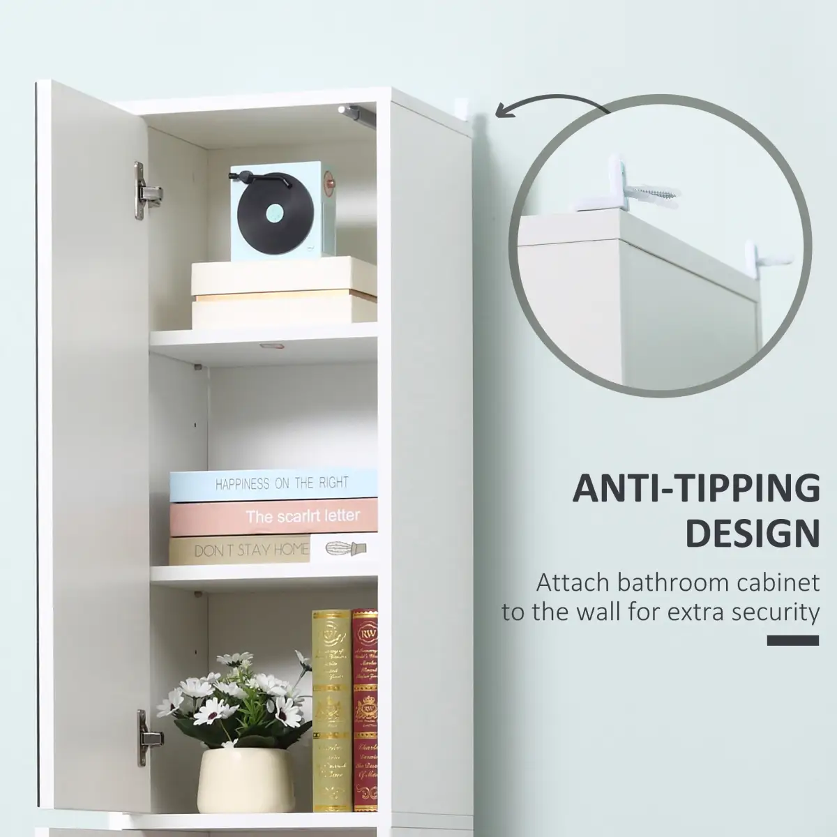 Unbranded kleankin Tall Mirrored Bathroom Cabinet Tallboy Unit w/Adjustable Shelf White - Display Cabinet