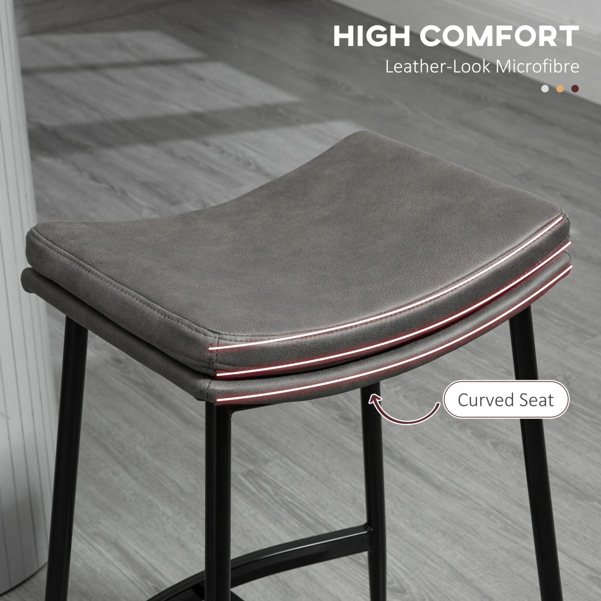 HOMCOM HOMCOM Bar Stool 89-99cm Curved Seat Grey Set of 2 - Bar Stool