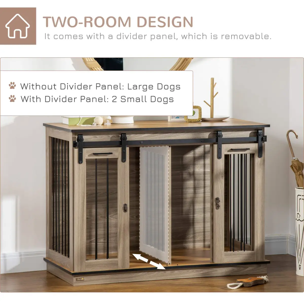PawHut PawHut Dog Crate for Large Dogs, Double Dog Cage for Small Dog, Oak Tone - Dog Crate