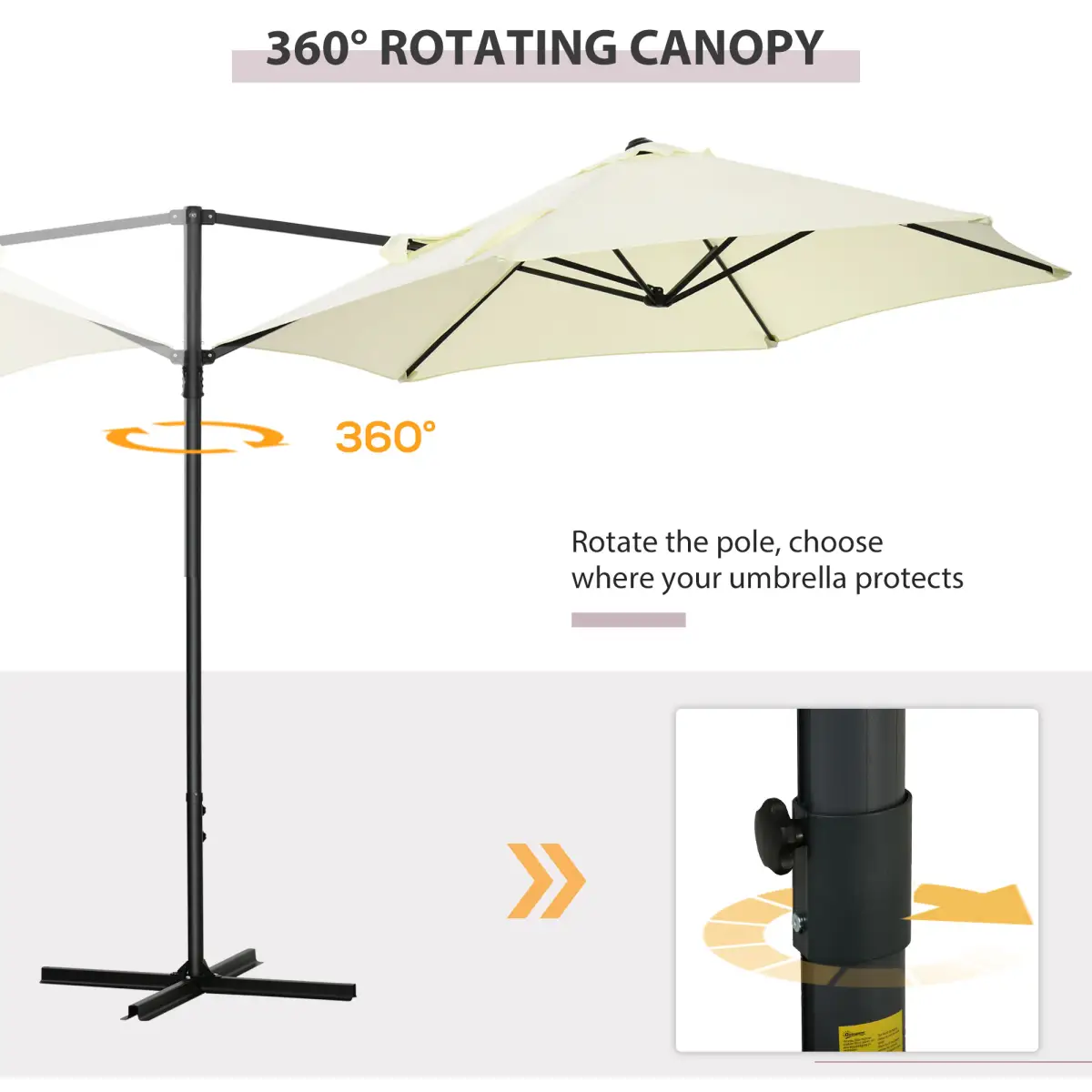 Premium Cantilever Parasol 2.5m With 360 Degree Rotation And Cross Base Beige For Large Patio Sets - Outsunny - Home Symphony