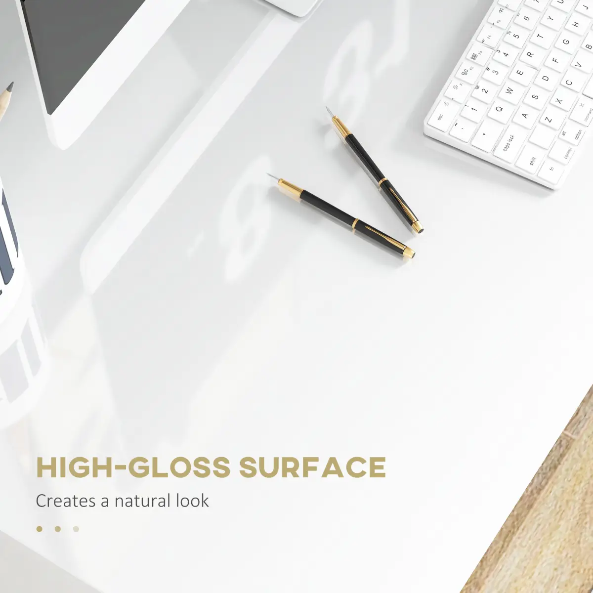 HOMCOM HOMCOM Computer Desk Writing Table Study Workstation Storage High Gloss White - Desk