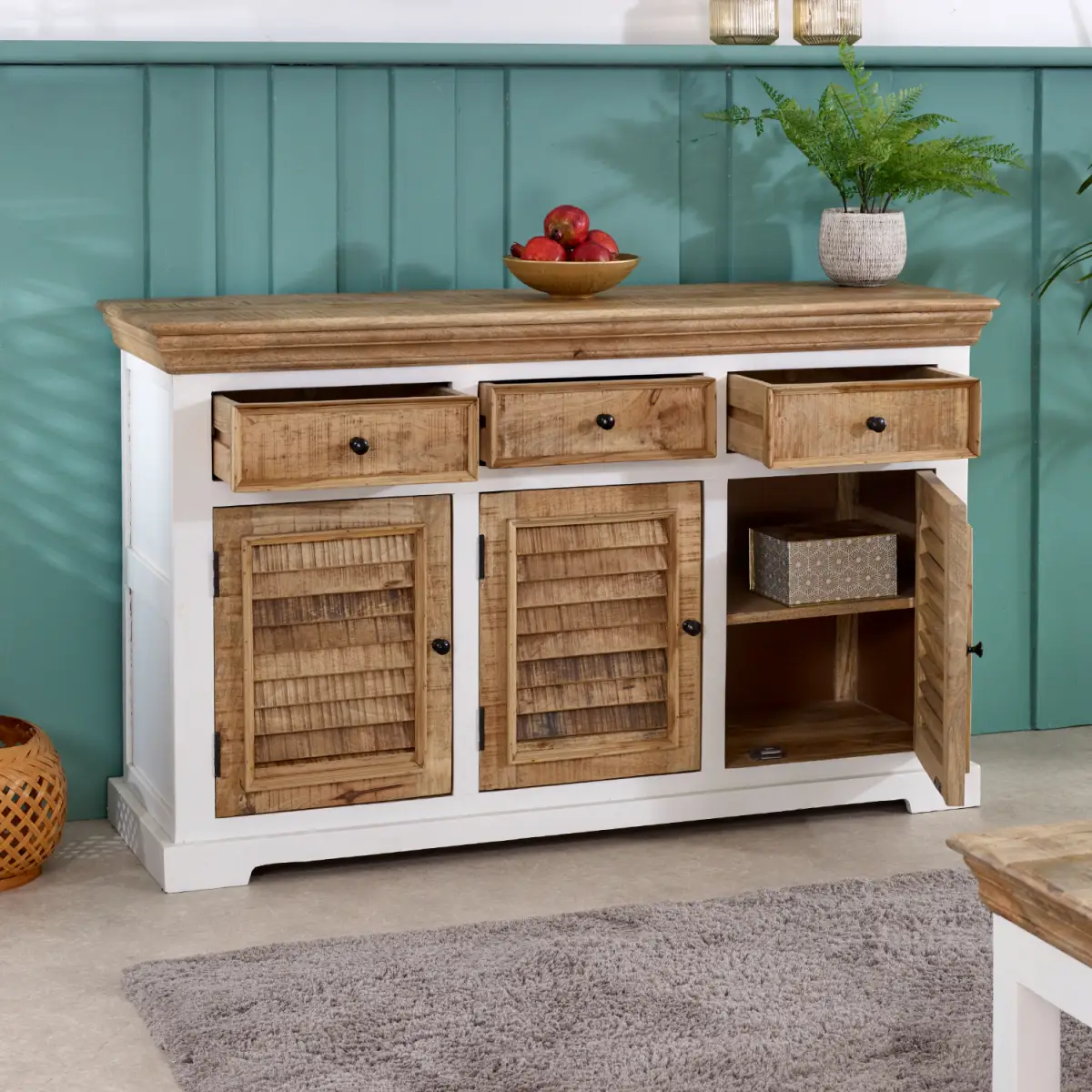 Indian Hub Alfie Wood Sideboard - 3 Drawers & 3 Doors - Sideboard