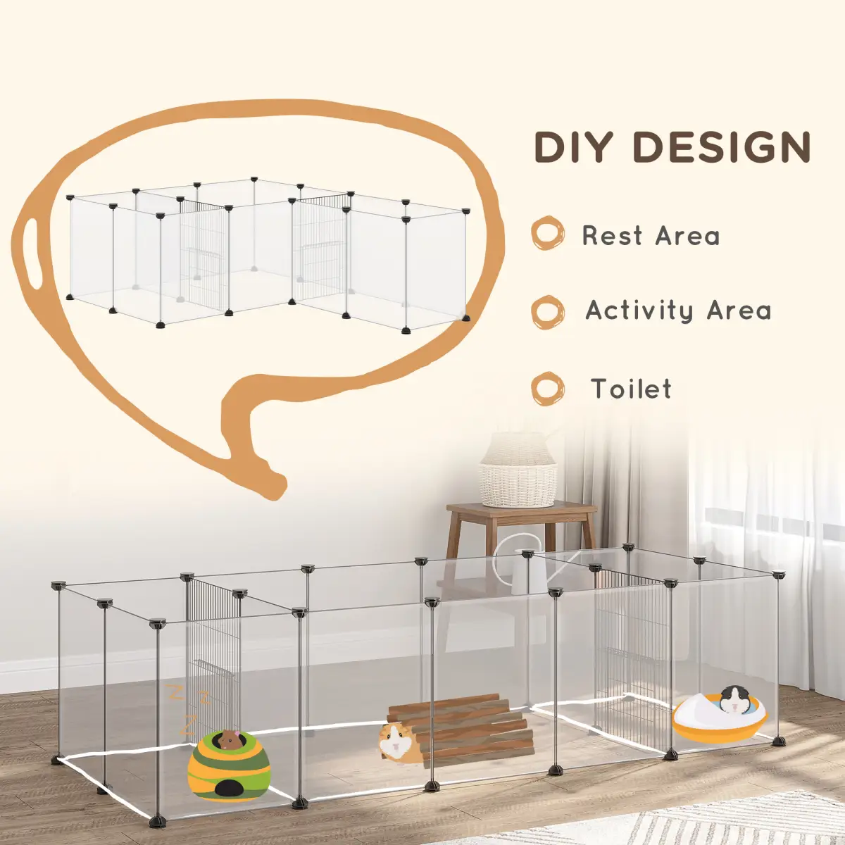 PawHut Pet Playpen, 18 Panels DIY Small Animal Cage for Guinea Pigs Hedgehogs - Pet Playpen