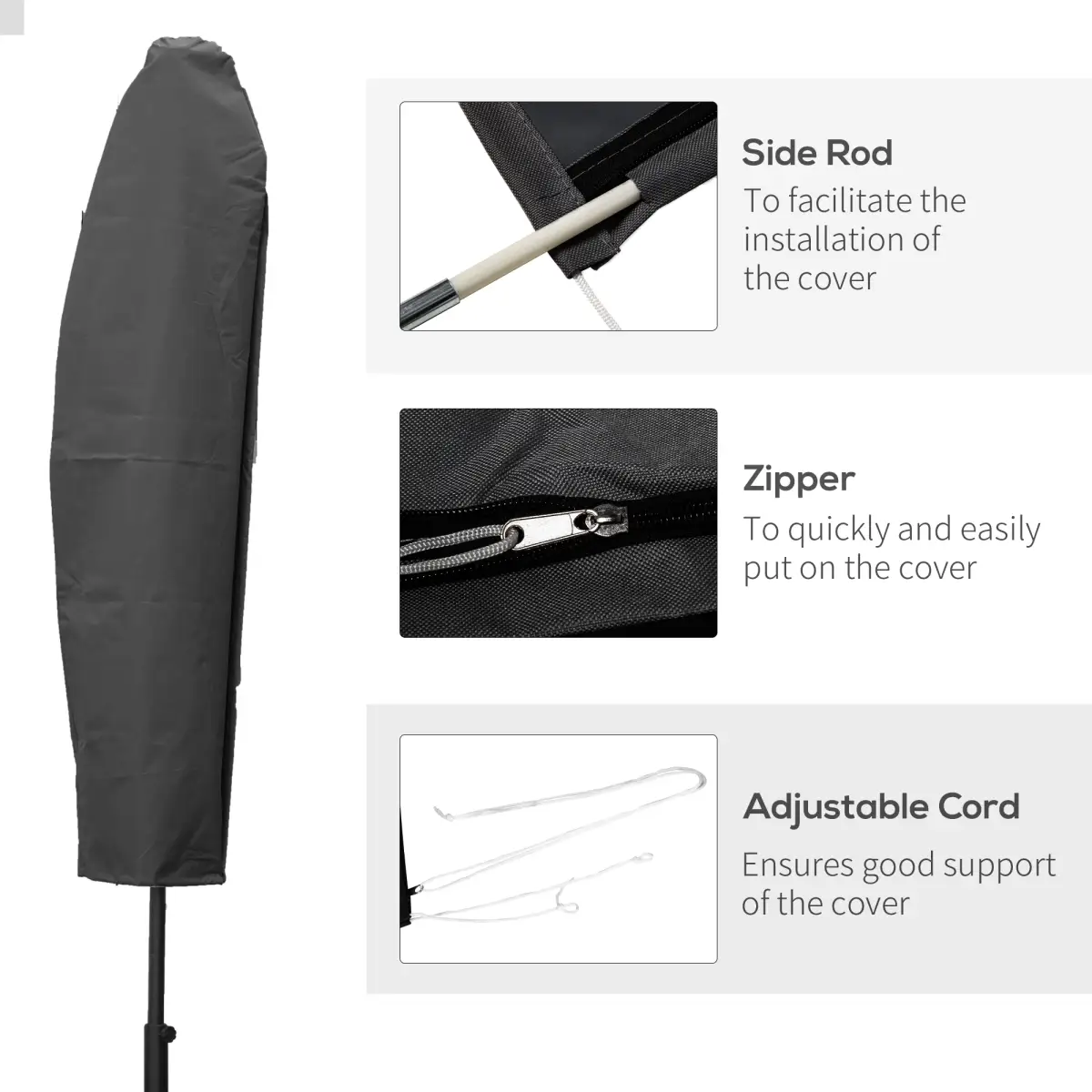 Outsunny Outsunny Parasol Cover, Patio Cantilever Cover, Banana Umbrella Protector Grey - Parasol
