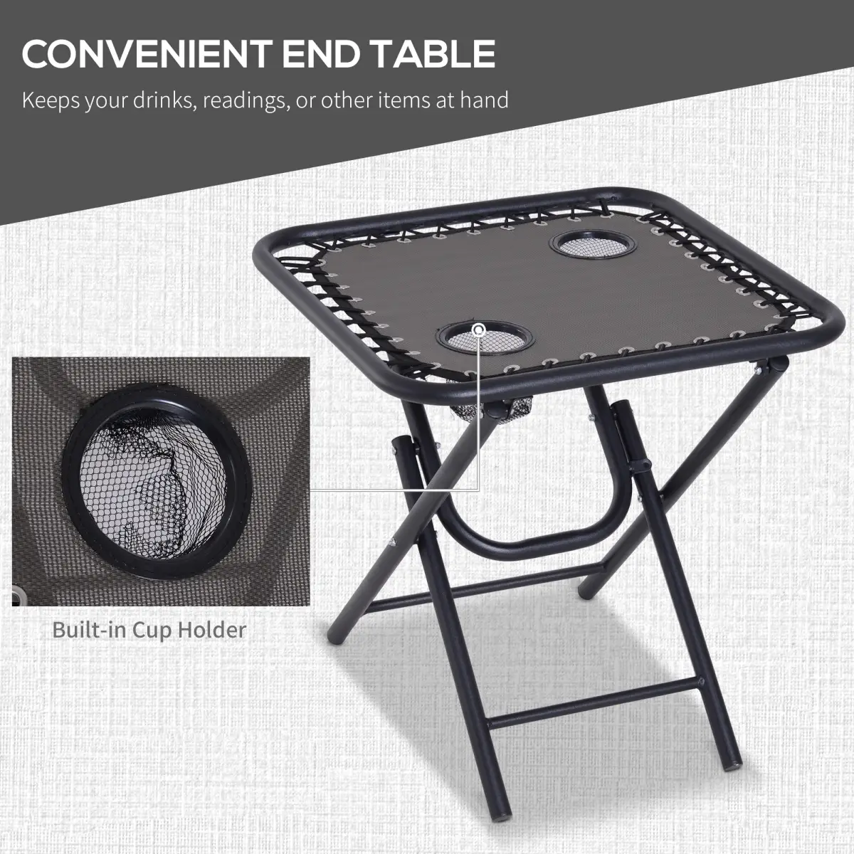 Unbranded 3PC Zero Gravity Chairs Sun Lounger Table Set Cup Holders Dark Grey Outsunny - Garden Set