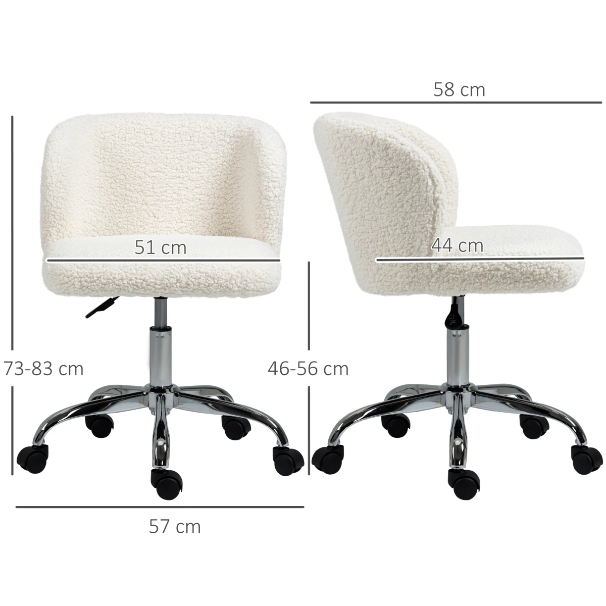 HOMCOM Office Chair Standard Size Teddy Fleece Upholstery Height Adjustable Wheels For Home Office by HOMCOM
