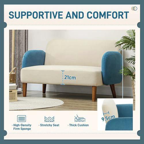 HOMCOM Modern 2 Seater Sofa w/ Rubber Wood Legs 130 x 74 x 76cm - Sofa