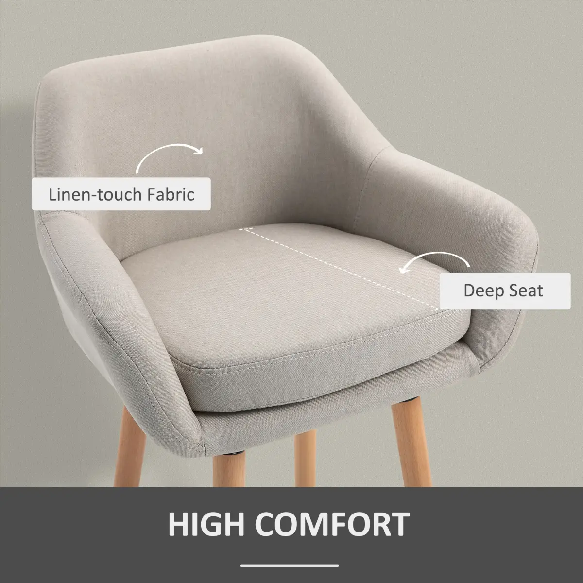 HOMCOM 2 PCs Modern Upholstered Fabric Bucket Seat Bar Stools w/ Solid Wood Legs Beige - Bar Stool