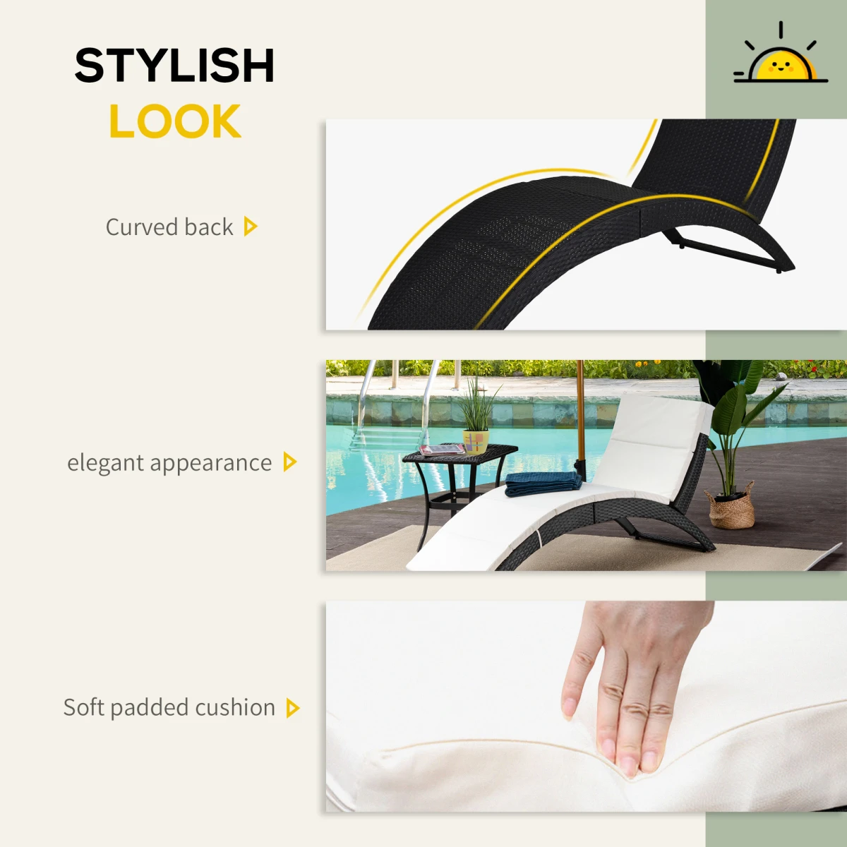 Premium Rattan Sun Lounger Large Ergonomic Cushion Outdoor - Sun Lounger