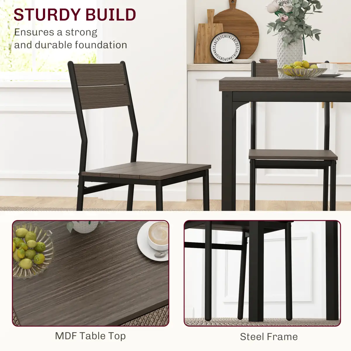 HOMCOM Dining Table Set Compact 3 Piece Wood Grain MDF Tops With Steel Frames For Small Spaces - HOMCOM - Home Symphony