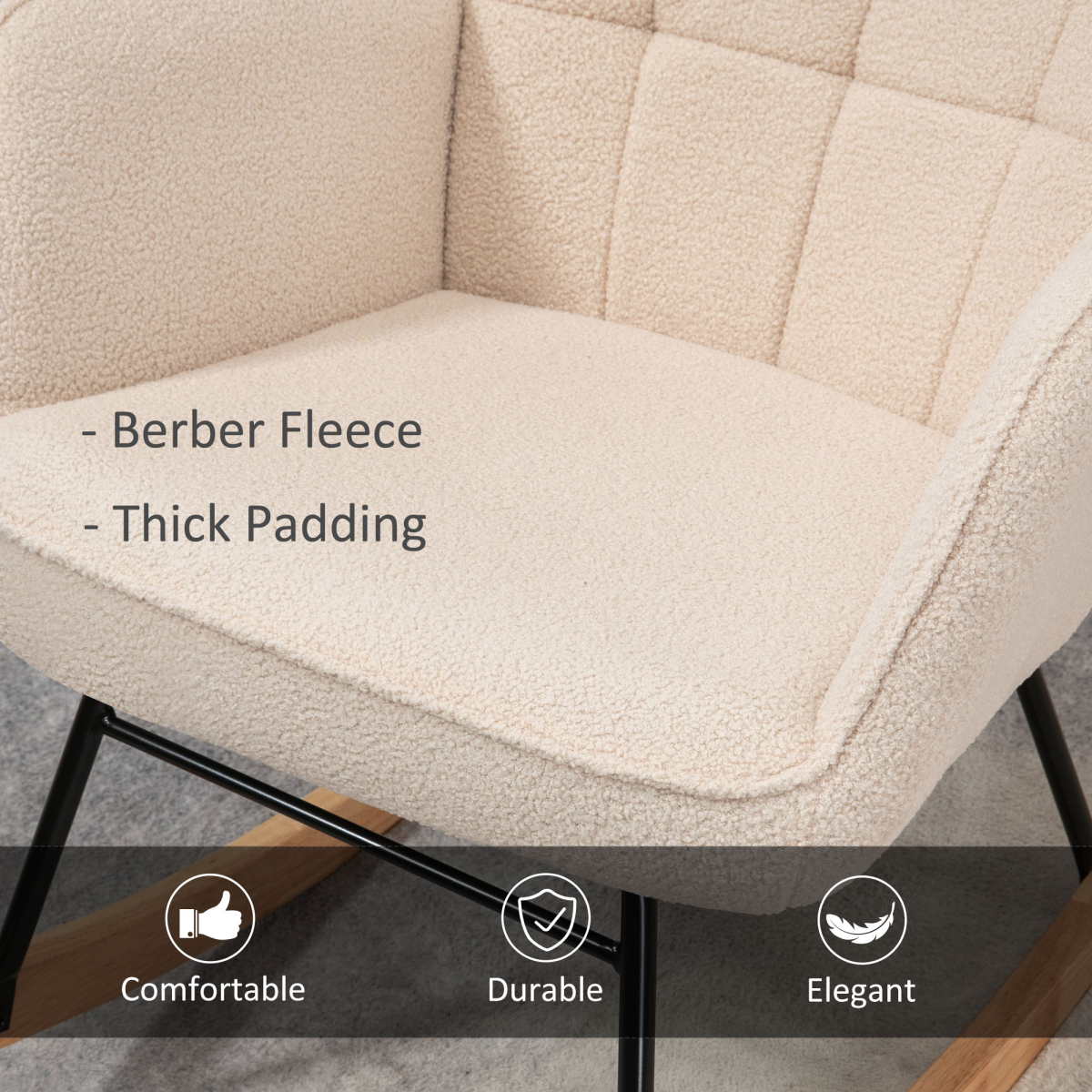 HOMCOM Wingback Rocking Chair for Nursing w/ Steel Frame and Wooden Base Beige - from HOMCOM