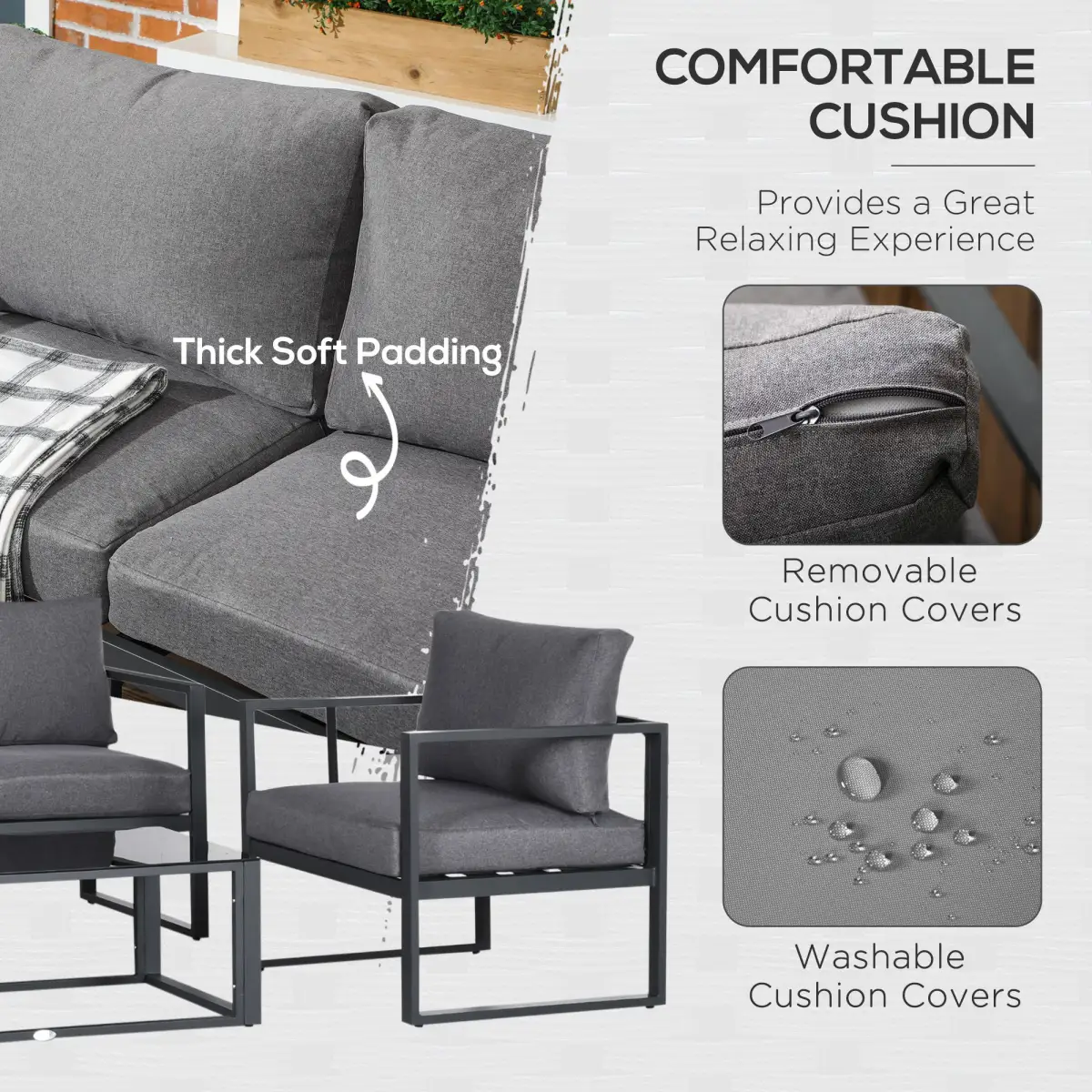 Outsunny Outsunny 4 Pieces Garden Sectional Sofa Table Furniture Set Aluminium w/ Cushion - Garden Set