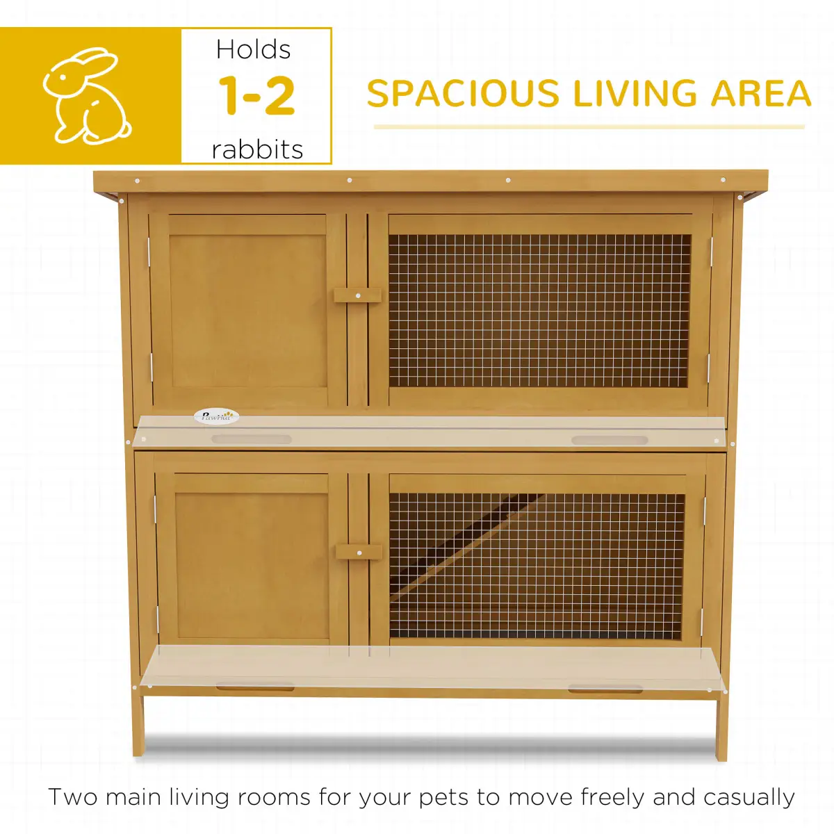 PawHut PawHut Double Decker Rabbit Hutch Bunny Cage Pet House Outdoor with Tray, Yellow - Rabbit Hutch