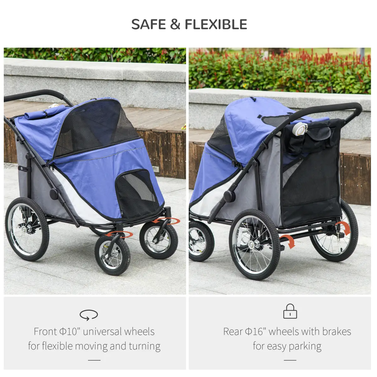 PawHut PawHut Foldable Pet Stroller with Cushion, for M, L Dogs - Blue - Pet Carrier