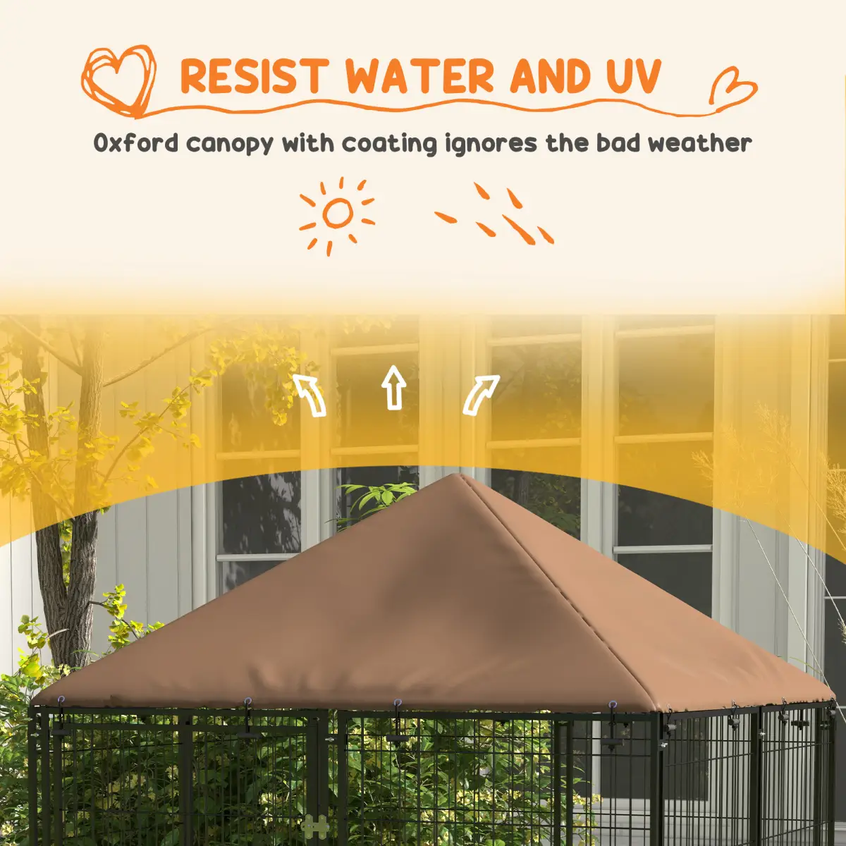 PawHut Outdoor Dog House Kennel with Canopy Top & Secure Lock Rotating Bowl Holder - Dog Kennel