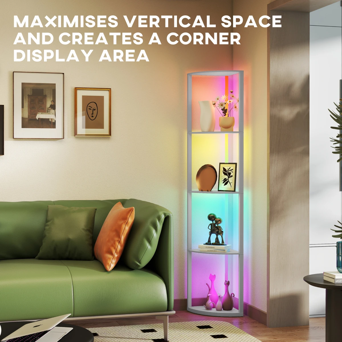 Premium Floor Lamp Tall Narrow With RGB Lighting Remote Control Five Tier Shelves For Small Spaces by N/A
