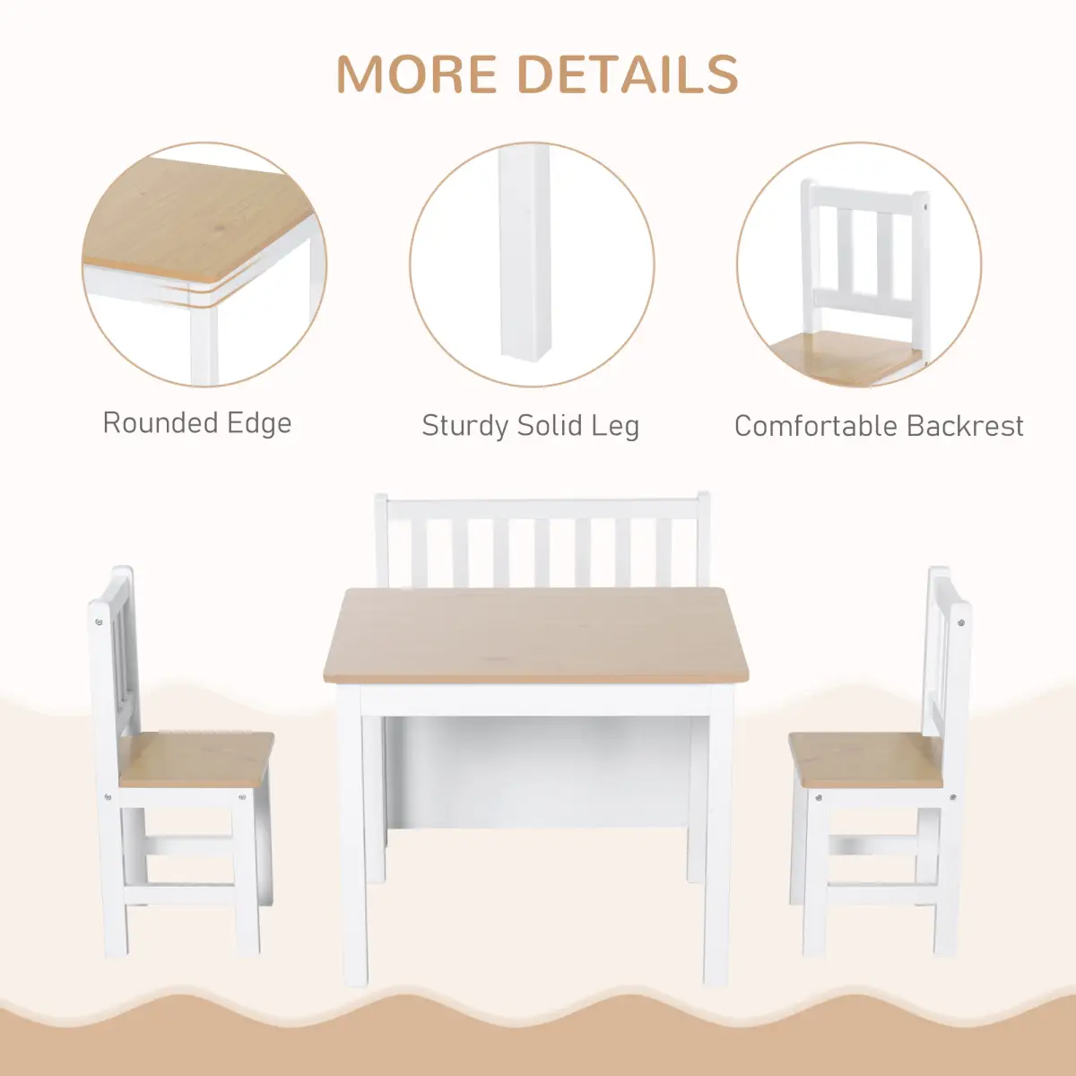 Unbranded 4-Piece Set Kids Wood Table Chair Bench Storage Function for 3 Years+ HOMCOM - Garden Set