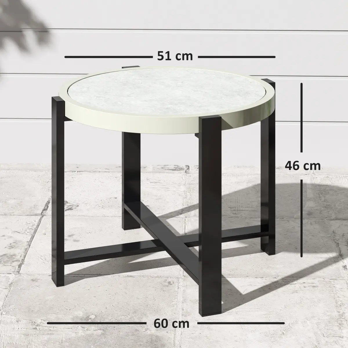 Outsunny Outsunny Round Small Garden Table with Faux Marble Glass Top, Light Grey - Garden Table