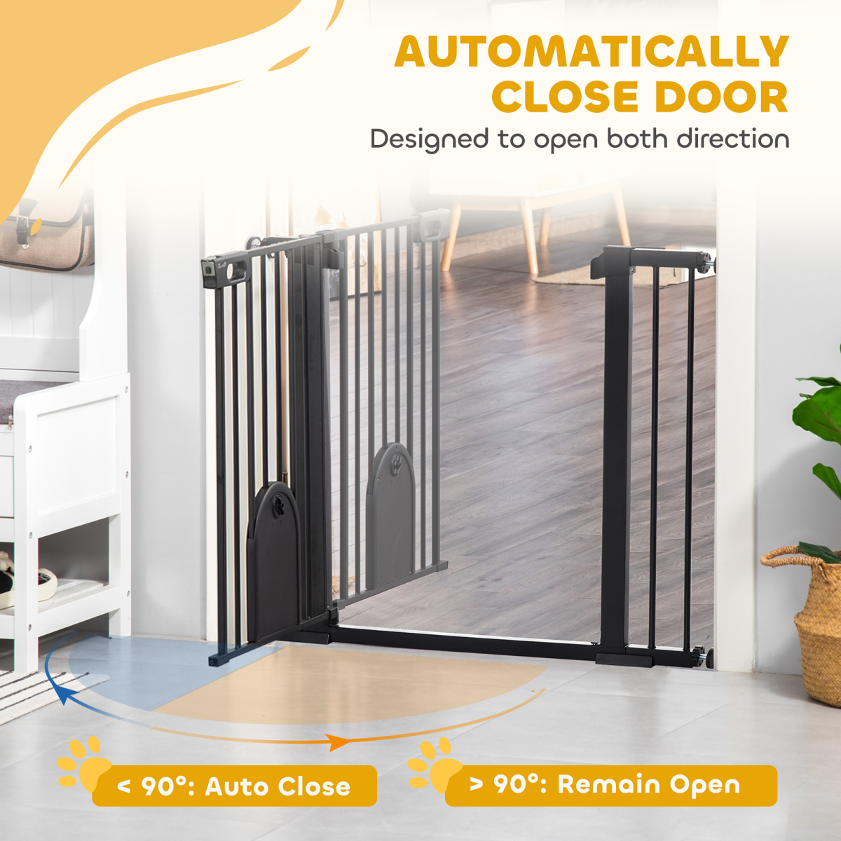 75-103 cm Extra Wide Pet Safety Gate, Stair Pressure Fit, Double Locking, Black - from Unbranded
