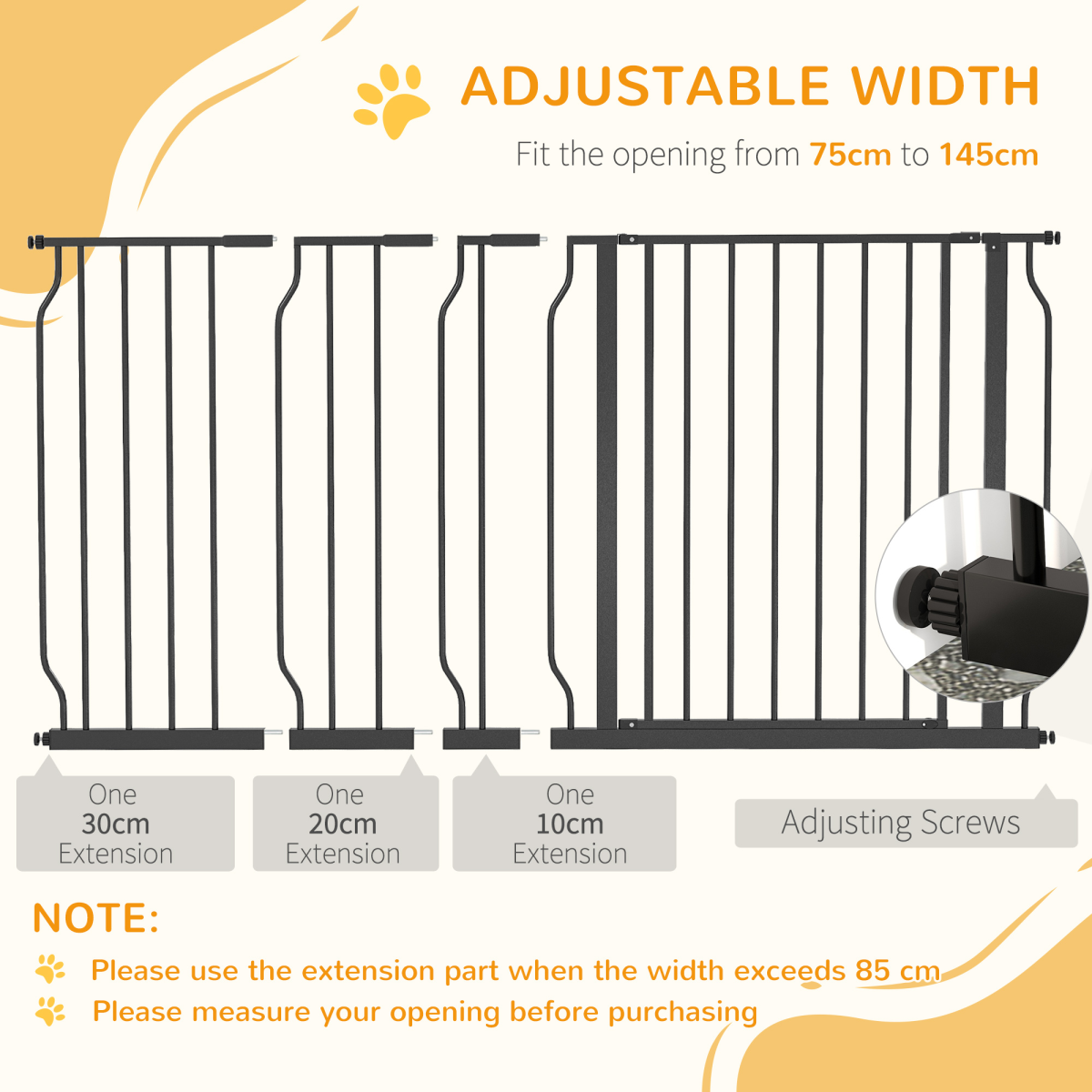 Pet Safety Gate Dog Barrier W/ Door Pressure Fit for Doorways, 75-145W cm, Black - from PawHut