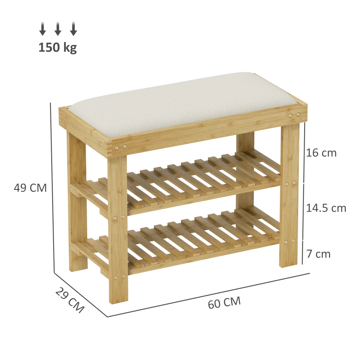 HOMCOM HOMCOM 3-Tier Shoe Storage Bench, Bamboo Shoe Rack for Entryway, Cream -