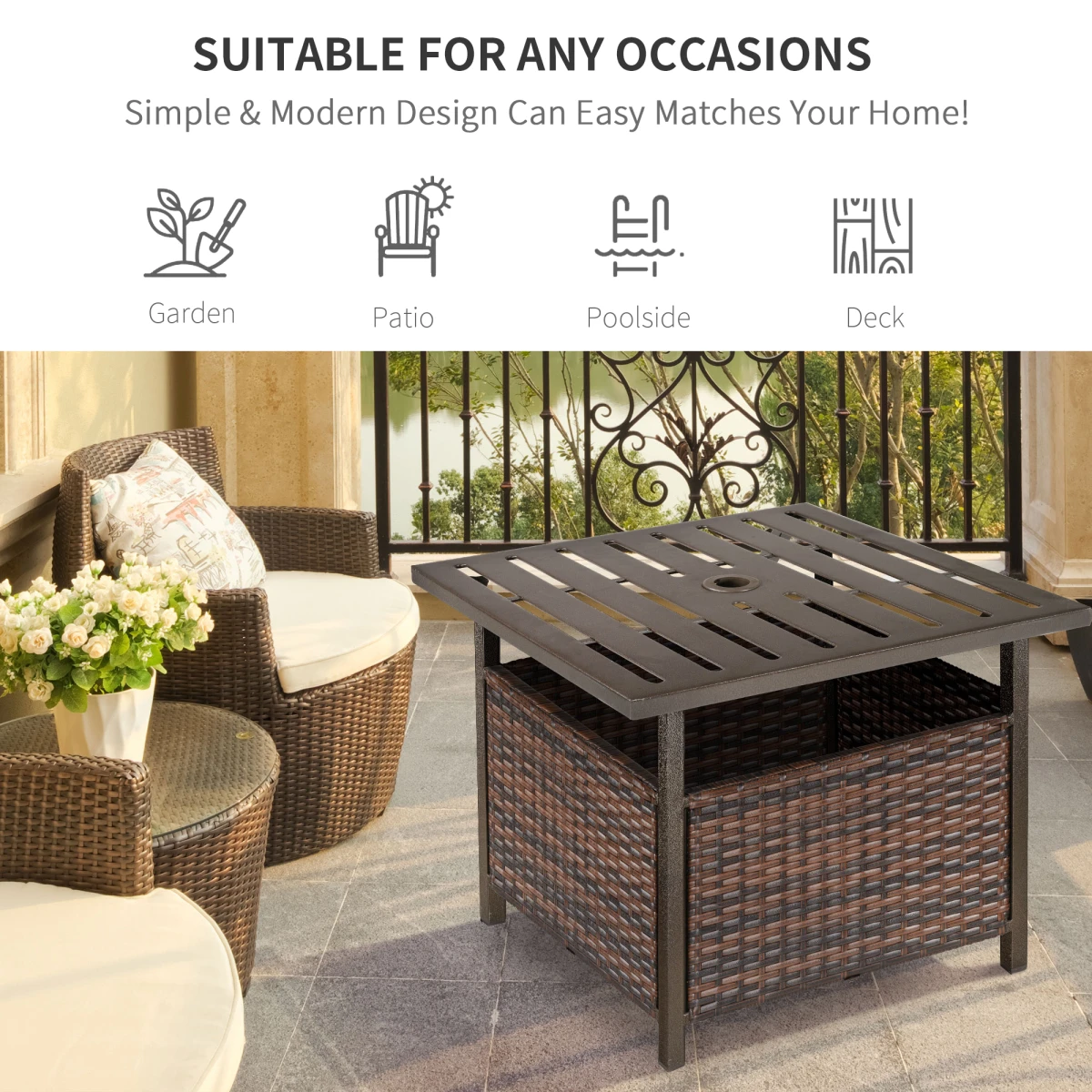 Outsunny Rattan Coffee Table 24In Parasol Garden by Outsunny
