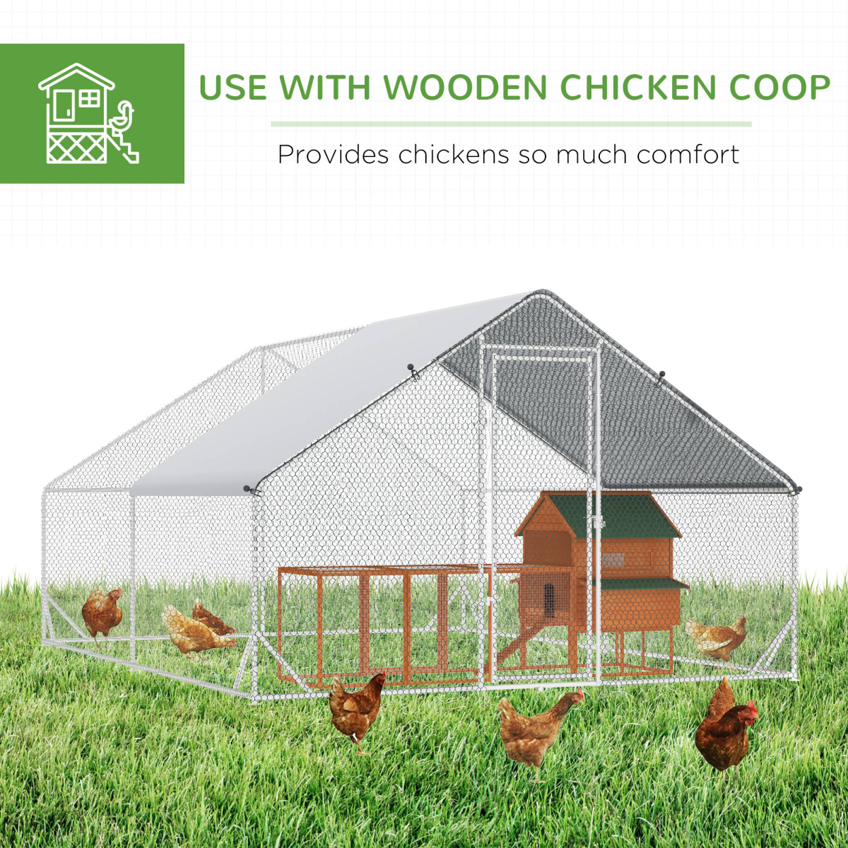 Walk In Chicken Run Large Galvanized Chicken Coop w/ Cover 3 x 4 x 2m Pawhut - from Unbranded