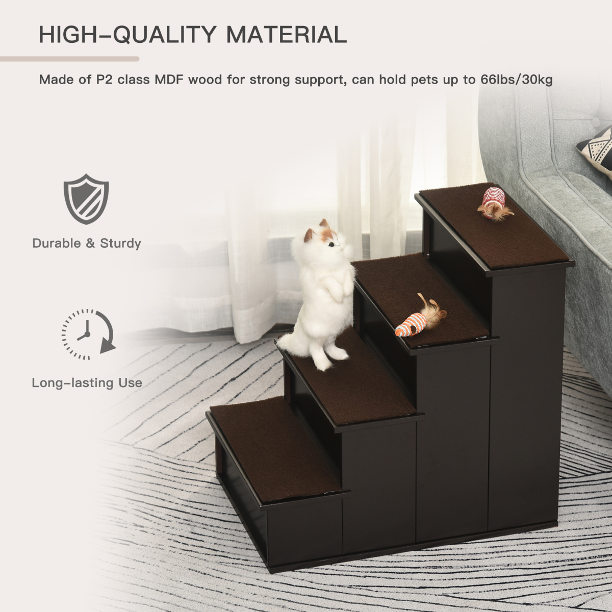 Pet Stairs, 4 Step with Plush Cushioned Steps for Elderly Pets