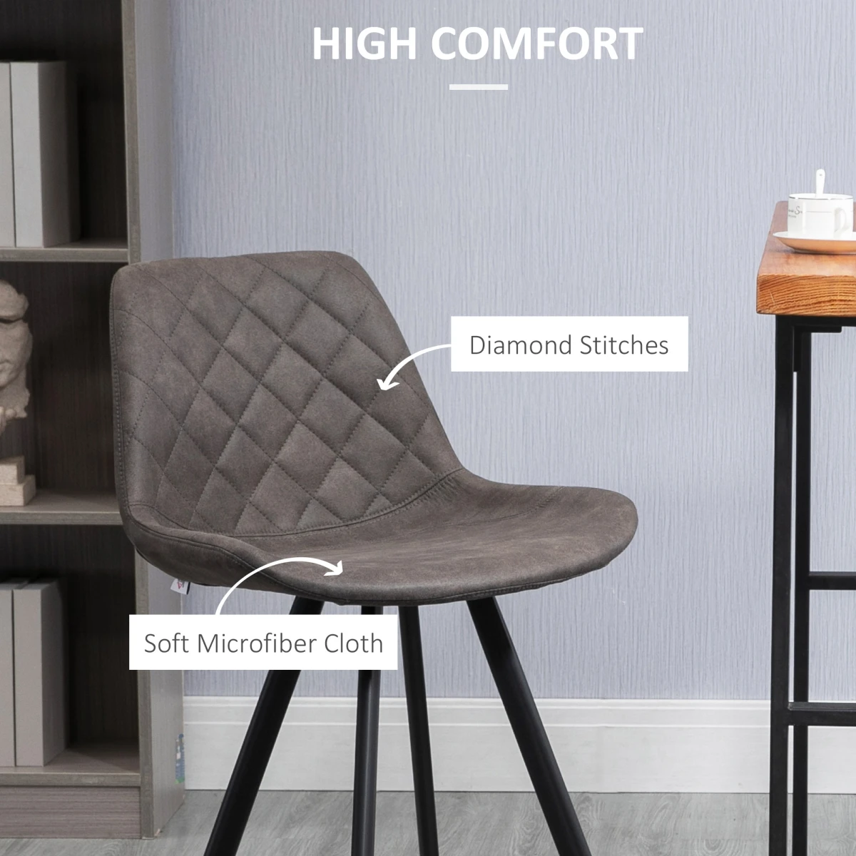HOMCOM Set Of 2 Bar Stools Vintage PU Leather Tub Seats Padded w/ Steel Frame Dark Grey -