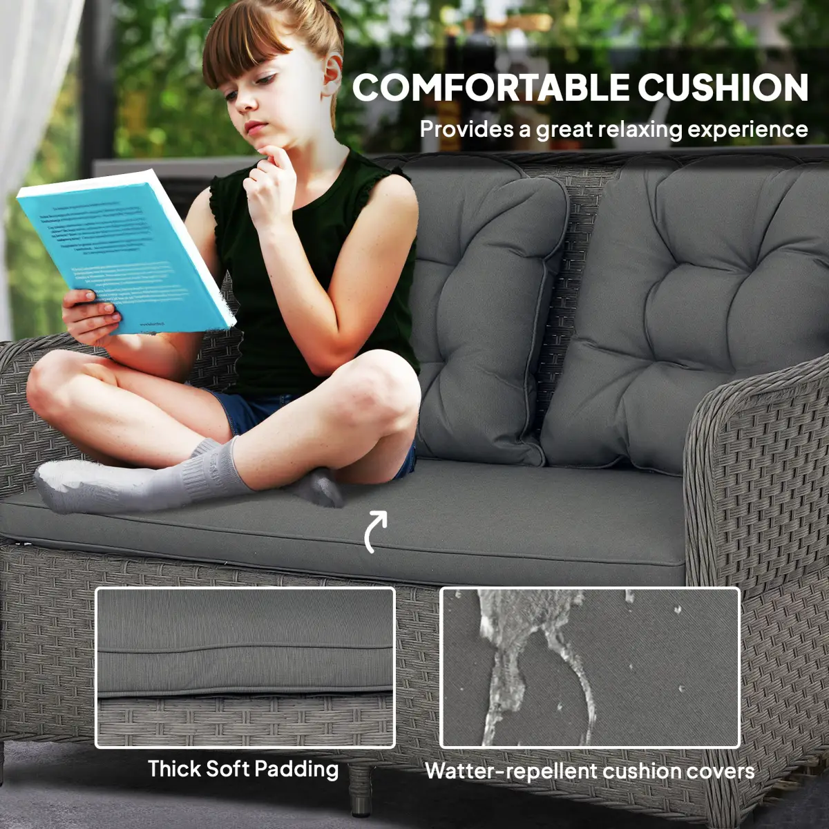 Outsunny Outsunny 4 PCS Rattan Garden Furniture, Padded Cushions Conversation Sofa Set - Garden Sofa Sets