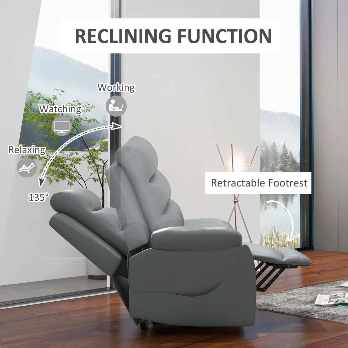 HOMCOM Power Lift Recliner Chair Standard Size Remote Control 135 Degree Recline For Living Room Grey by HOMCOM