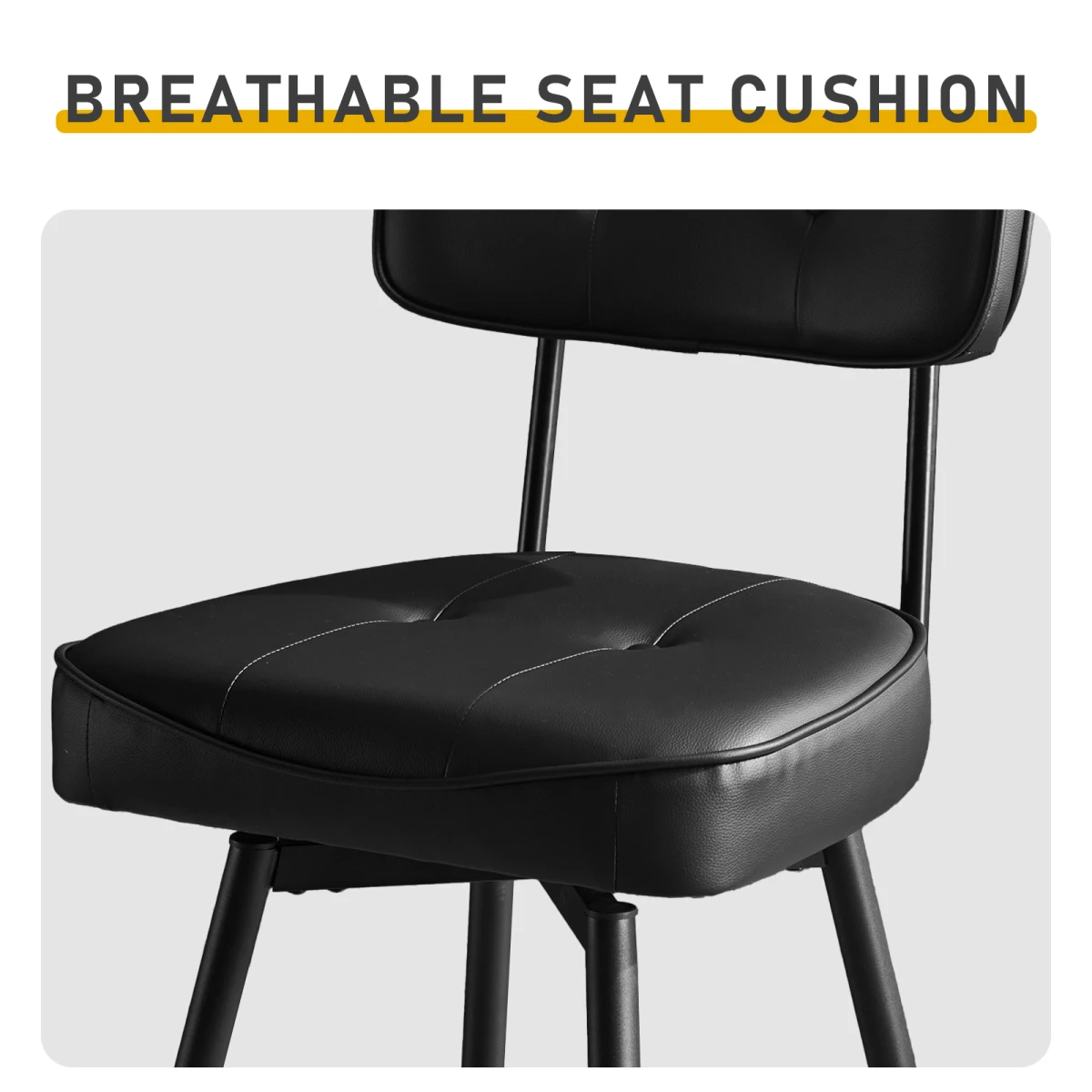 N/A 2 Pcs Black PU Swivel Bar Stools with Button-Tufted Backrest and Metal Legs -