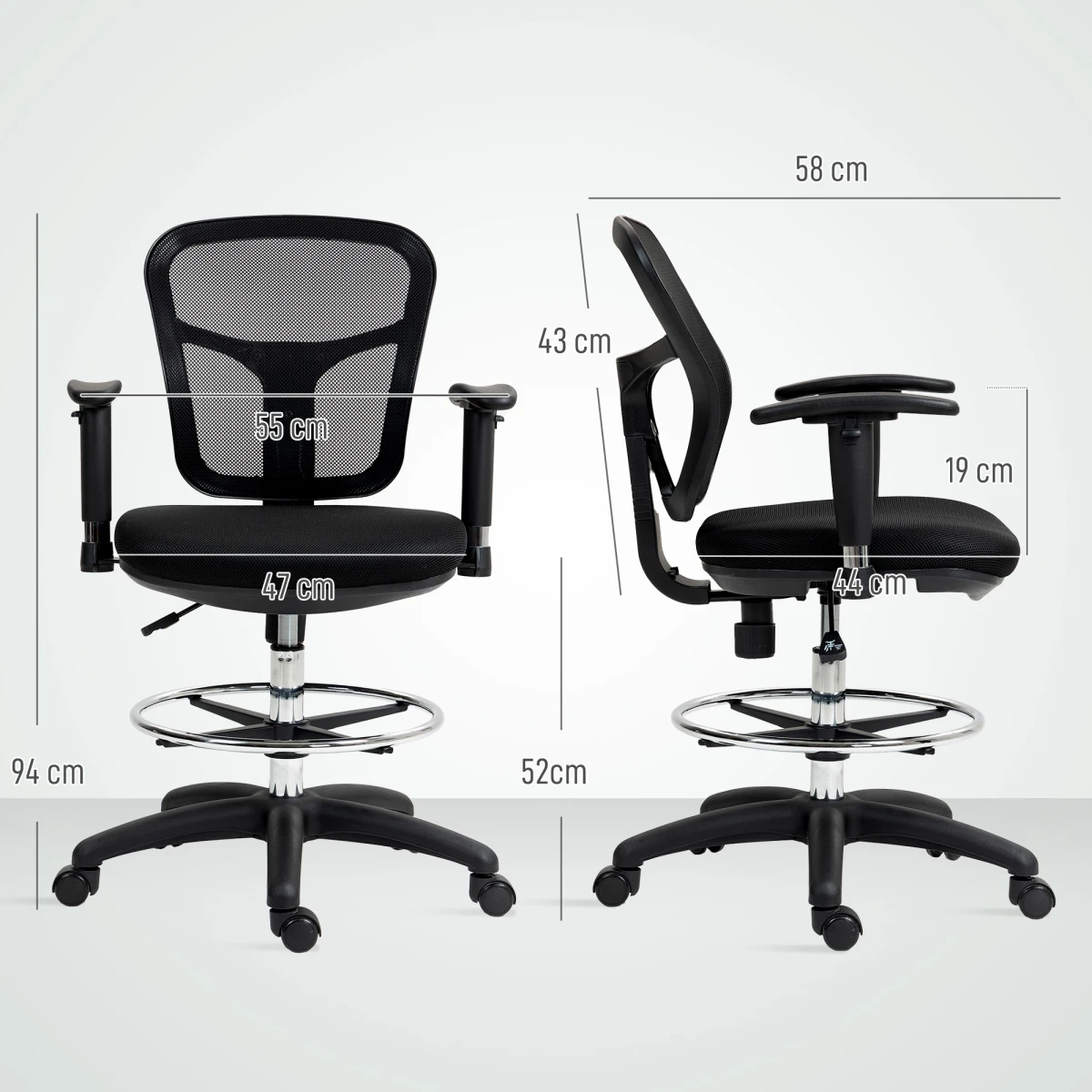 HOMCOM Drafting Stool 94-114cm Adjustable Office by HOMCOM