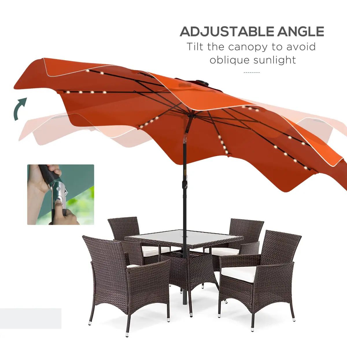 Outsunny Outsunny Garden Parasol Umbrella with LED Lights and Tilt, Table Umbrella - Parasol