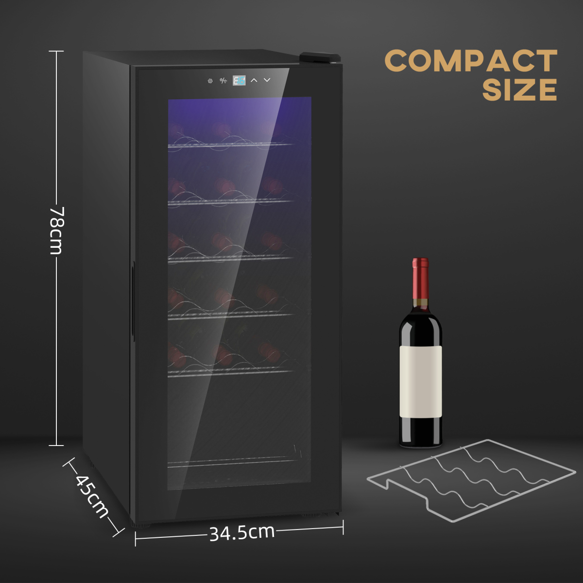 HOMCOM 50L Undercounter Wine Cooler Fridge with LED Light Glass Door 18 Bottles - from HOMCOM
