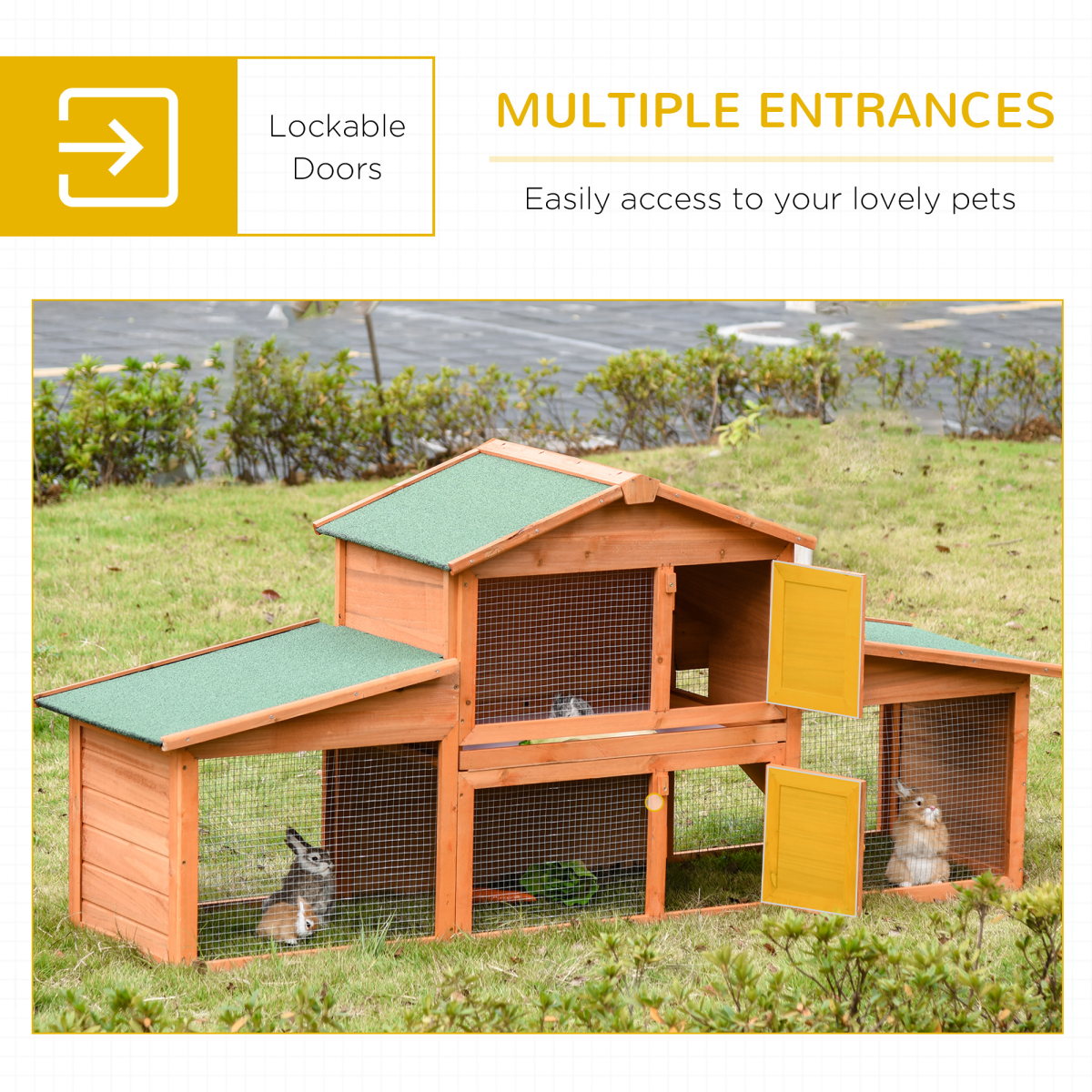 Deluxe Fir Wood Rabbit Hutch 2-Tier Metal Guinea Pig Small Animal House Pawhut - from Unbranded