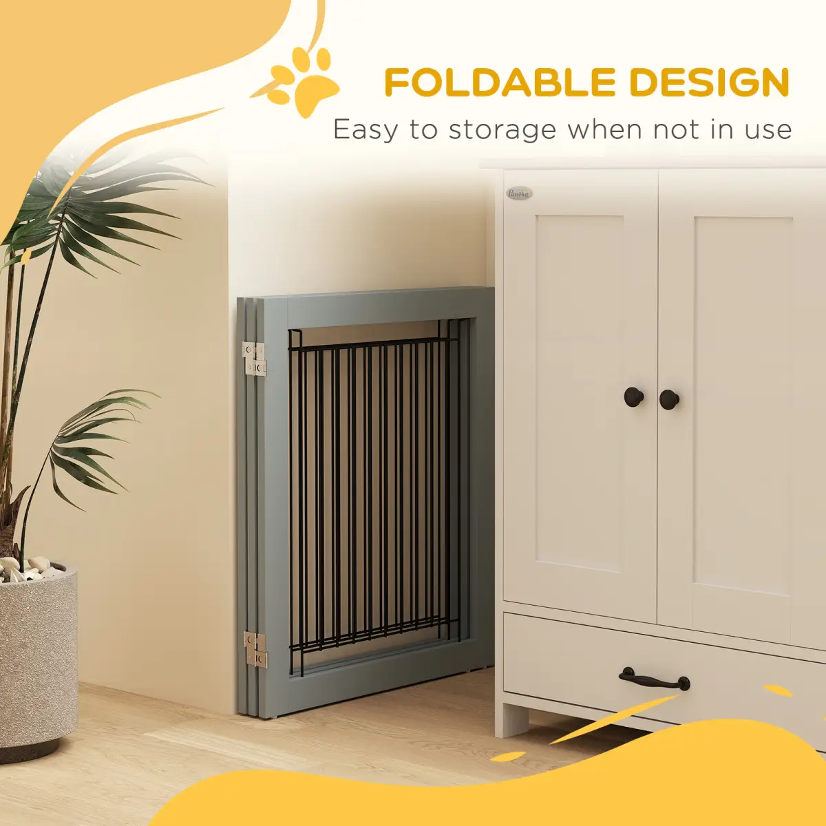 PawHut PawHut Foldable Wooden Pet Gate w/ 3 Panels 2 Support Feet for Small Dogs - Pet Gate
