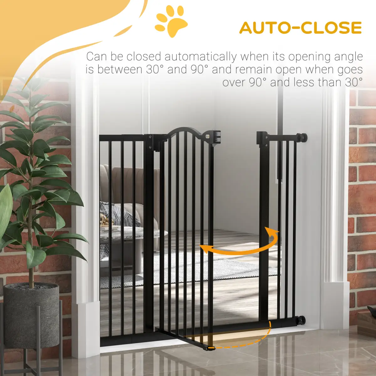 PawHut PawHut 74-100cm Adjustable Metal Pet Gate Safety Barrier w/ Auto-Close Black - Pet Gate