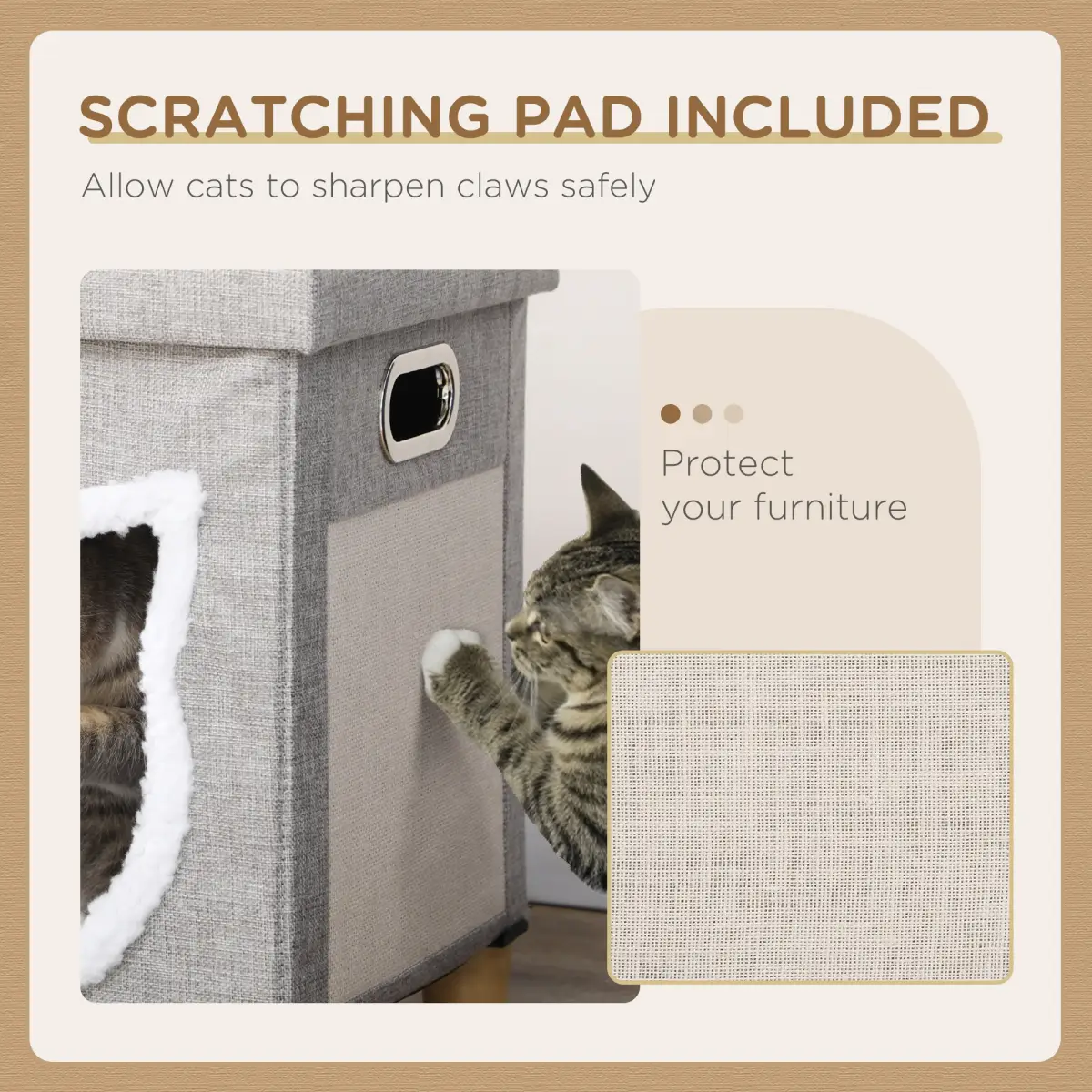 PawHut PawHut 2 in 1 Cat Bed Ottoman w/ Removable Cushion, Handles, Scratching Pad - Cat Beds