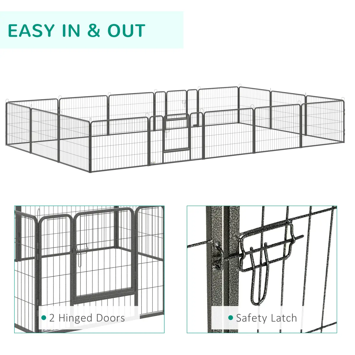 PawHut Heavy Duty Dog Pen with 2 Doors, 16 Panels Dog Playpen Puppy Pen, 60H cm - Pet Playpen