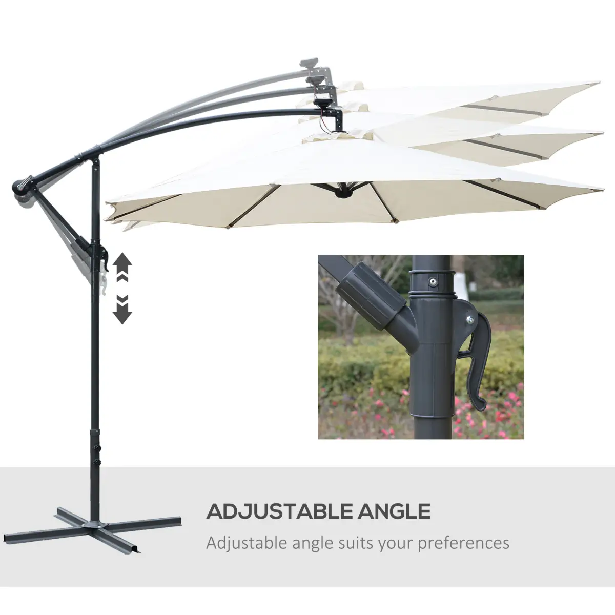 Outsunny Outsunny Umbrella Parasol W/Solar Powered LED stripes, ?2.95x2.45H m-Cream - Parasol