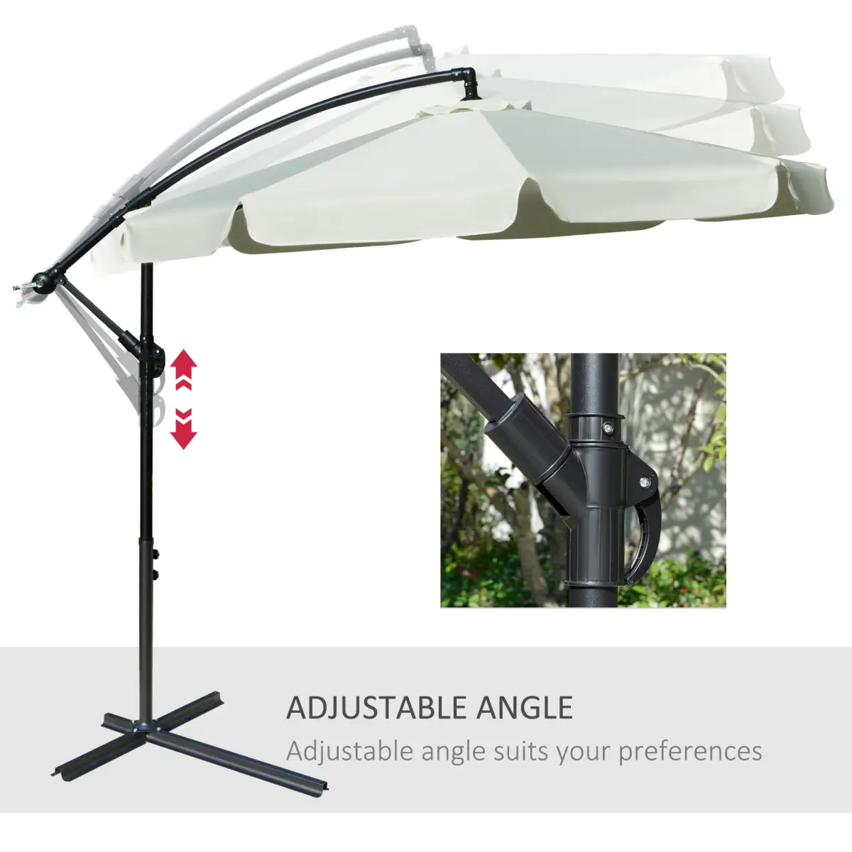Outsunny 2.7m Garden Banana Parasol Cantilever Crank Cream White - Parasol