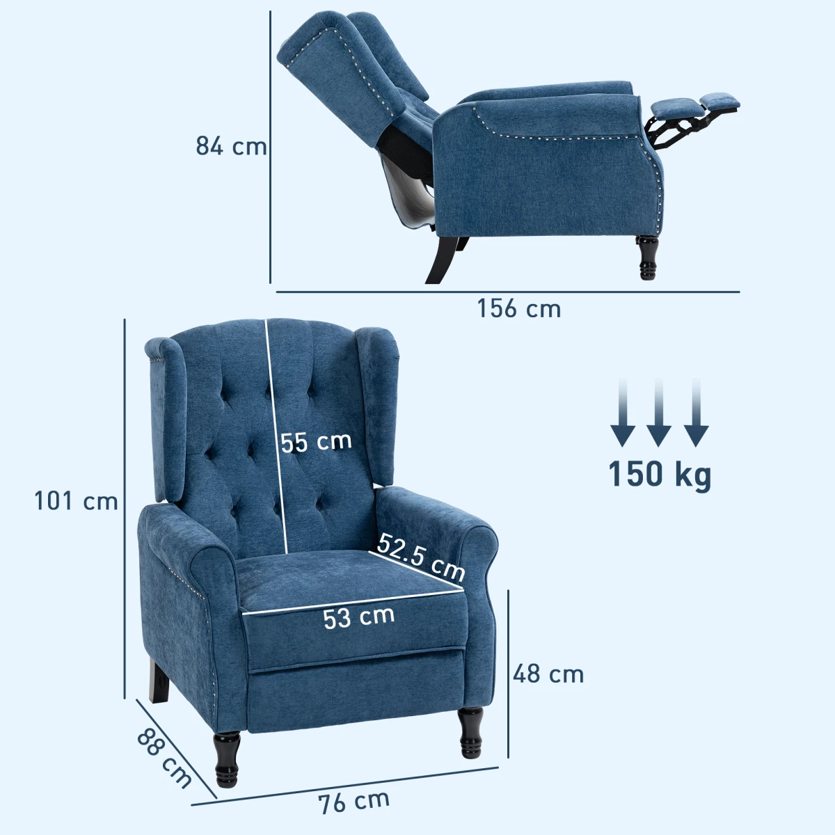 HOMCOM HOMCOM Manual Reclining Armchair With Footrest Royal Blue - Recliner