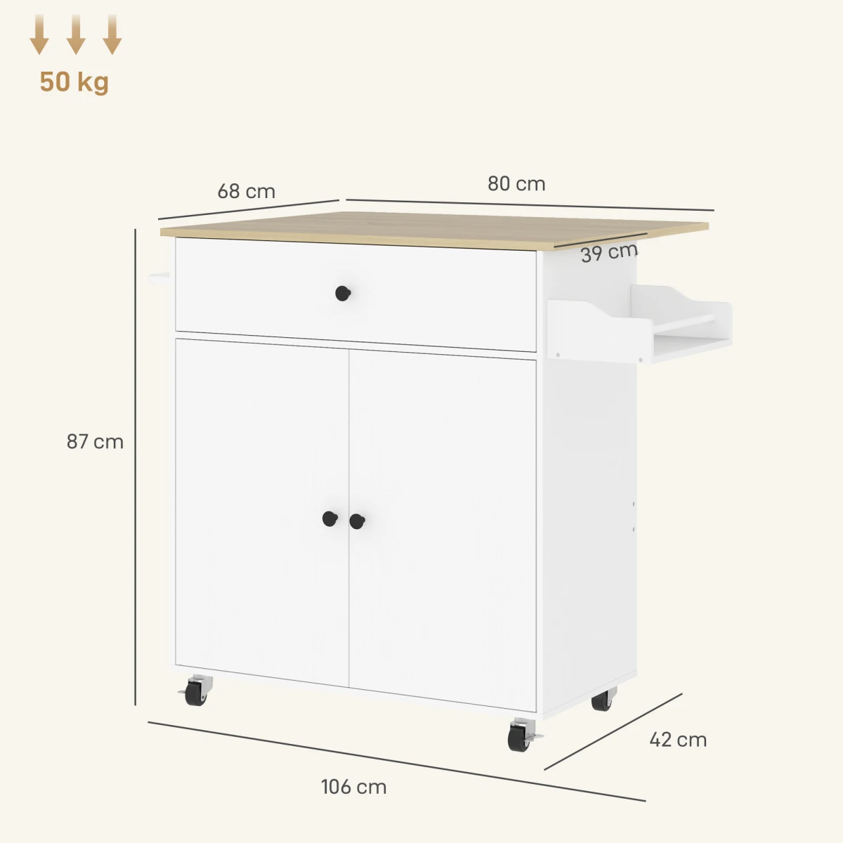 HOMCOM Homcom Compact Kitchen Island Drop Leaf White Oak for Home - Dining Table