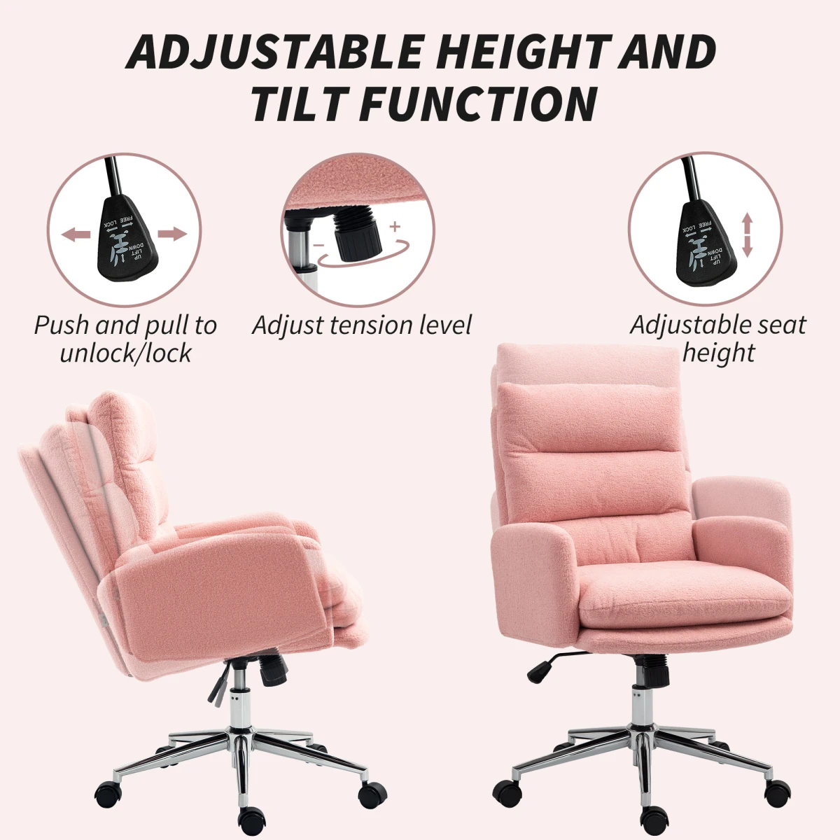 HOMCOM Desk Chair 14cm Seat 12cm HeightAdjust Office by HOMCOM
